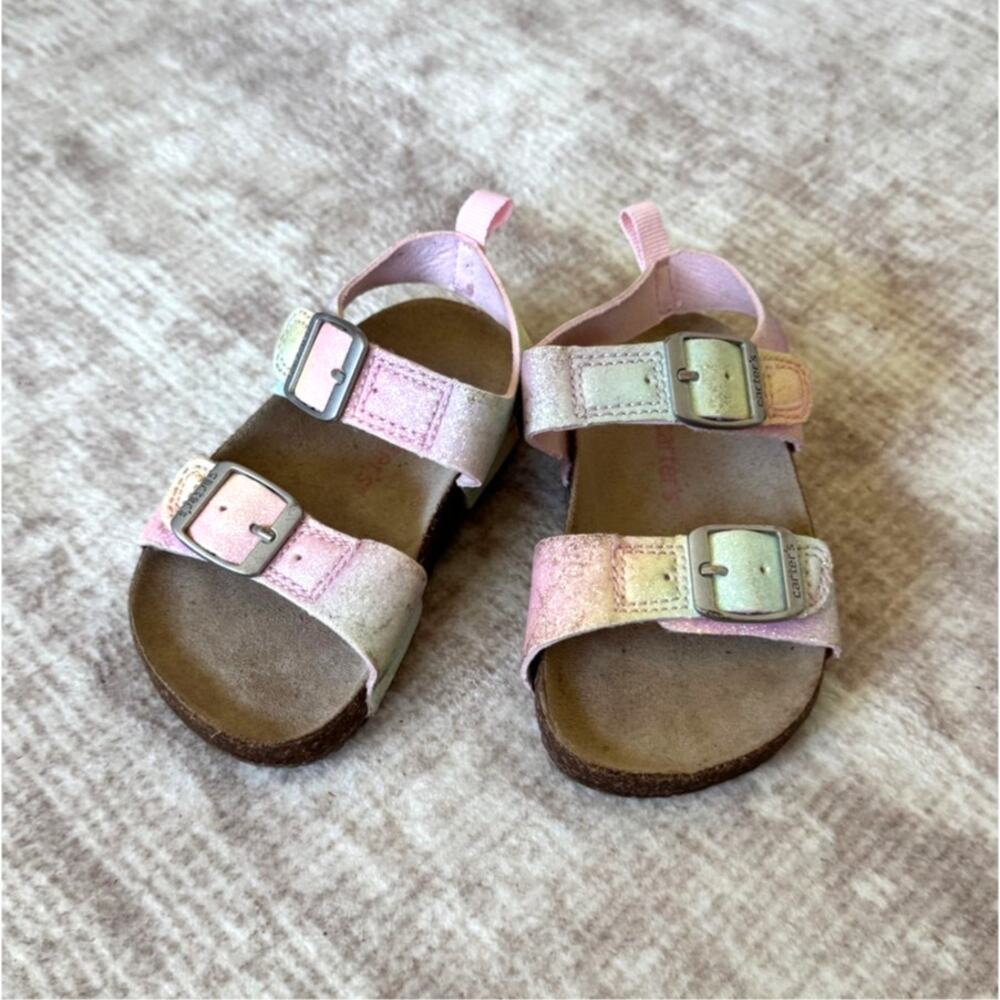 Carter’s Toddler Girls Size 6 Pink Iridescent Pastel Glitter Cork Sandals